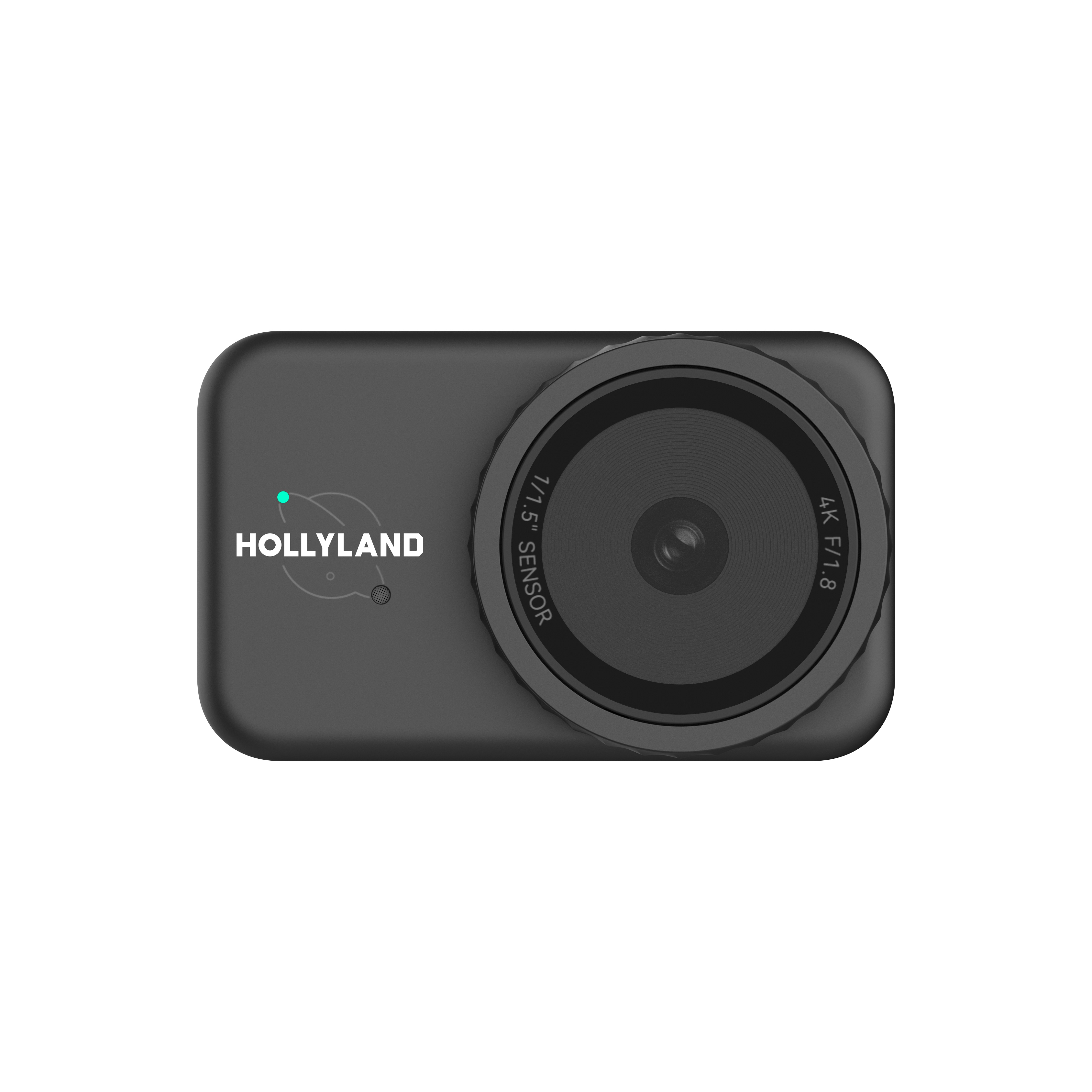 Hollyland Lyra 4K UHD Webcam Frontansicht mit Weitwinkelobjektiv, Status-LED und Hollyland Logo