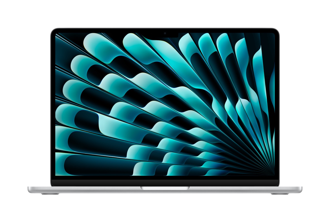 Apple MacBook Air M3 13 Zoll in Silber Frontal mit aufgekapptem Bildschirm