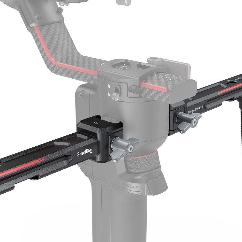 SmallRig 3027 Dual Handgriff für DJI RS2 und RSC2 – Detailansicht der Befestigungsklemme am Gimbal