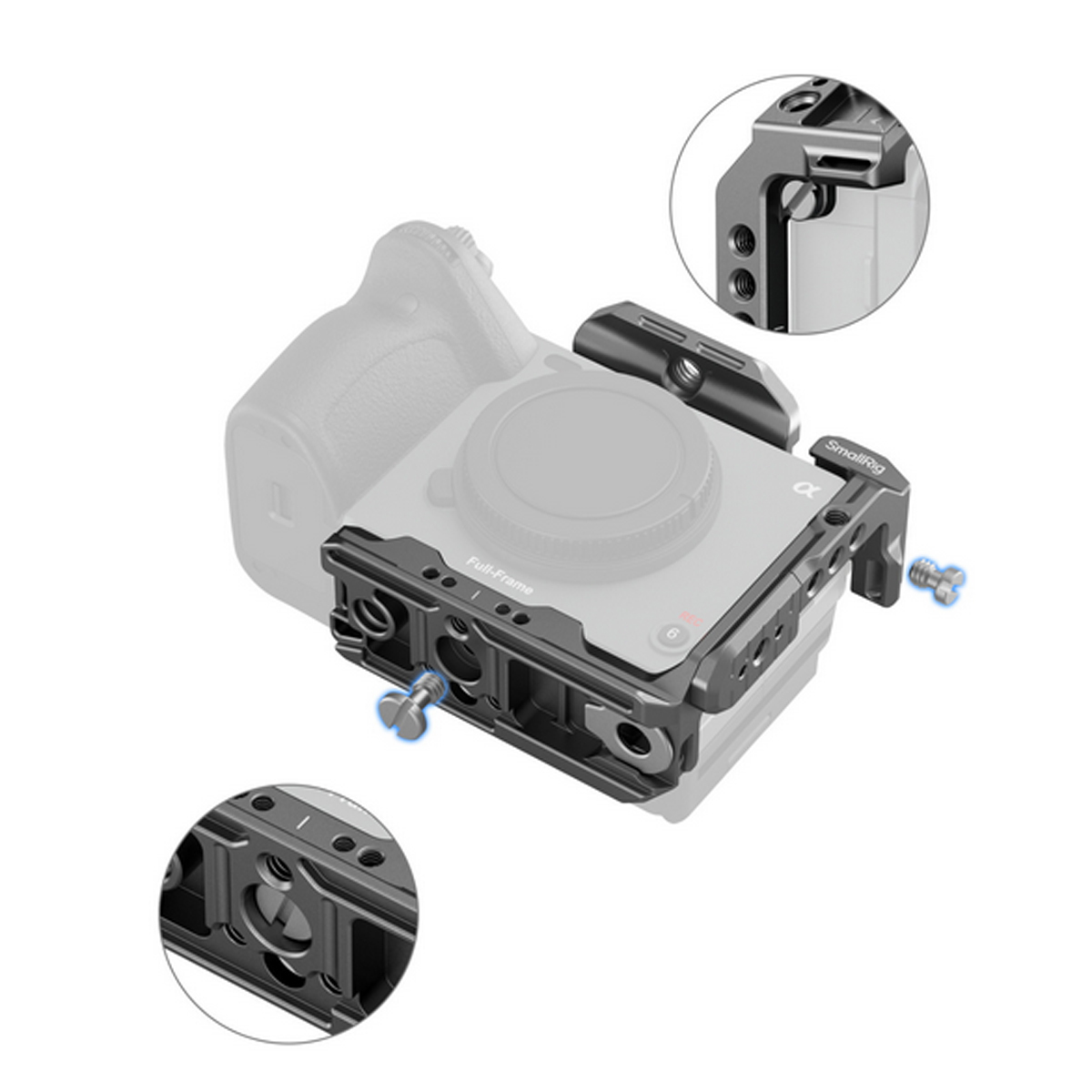 SmallRig 4772 HawkLock QR Half Cage für Sony FX3 und FX30 während der Montage mit Befestigungspunkten