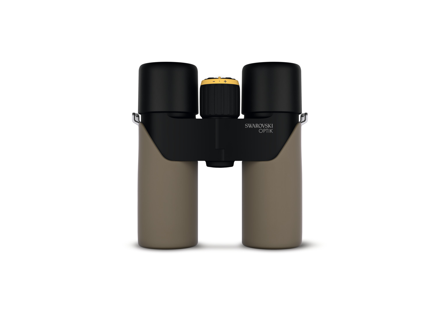 Swarovski CL Companion 8x30/10x30 safari braun – Rückseite mit Okularen, Mitteltrieb und Swarovski Optik Logo