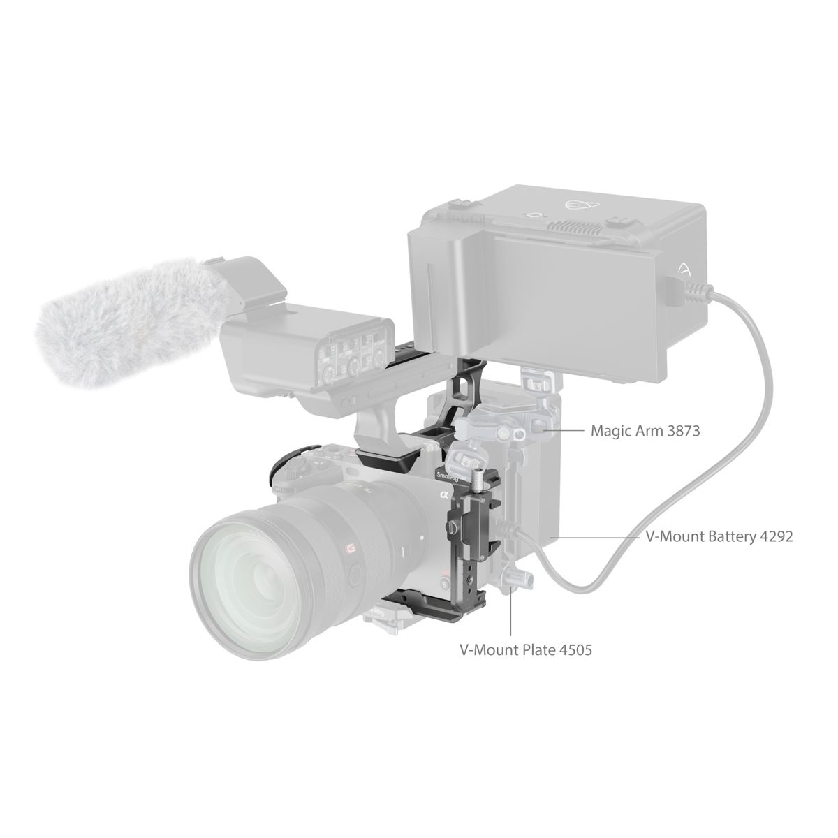 SmallRig 4771 HawkLock QR Advanced Kit für Sony FX3 und FX30 mit Monitorhalter, V-Mount Akku und Mikrofon