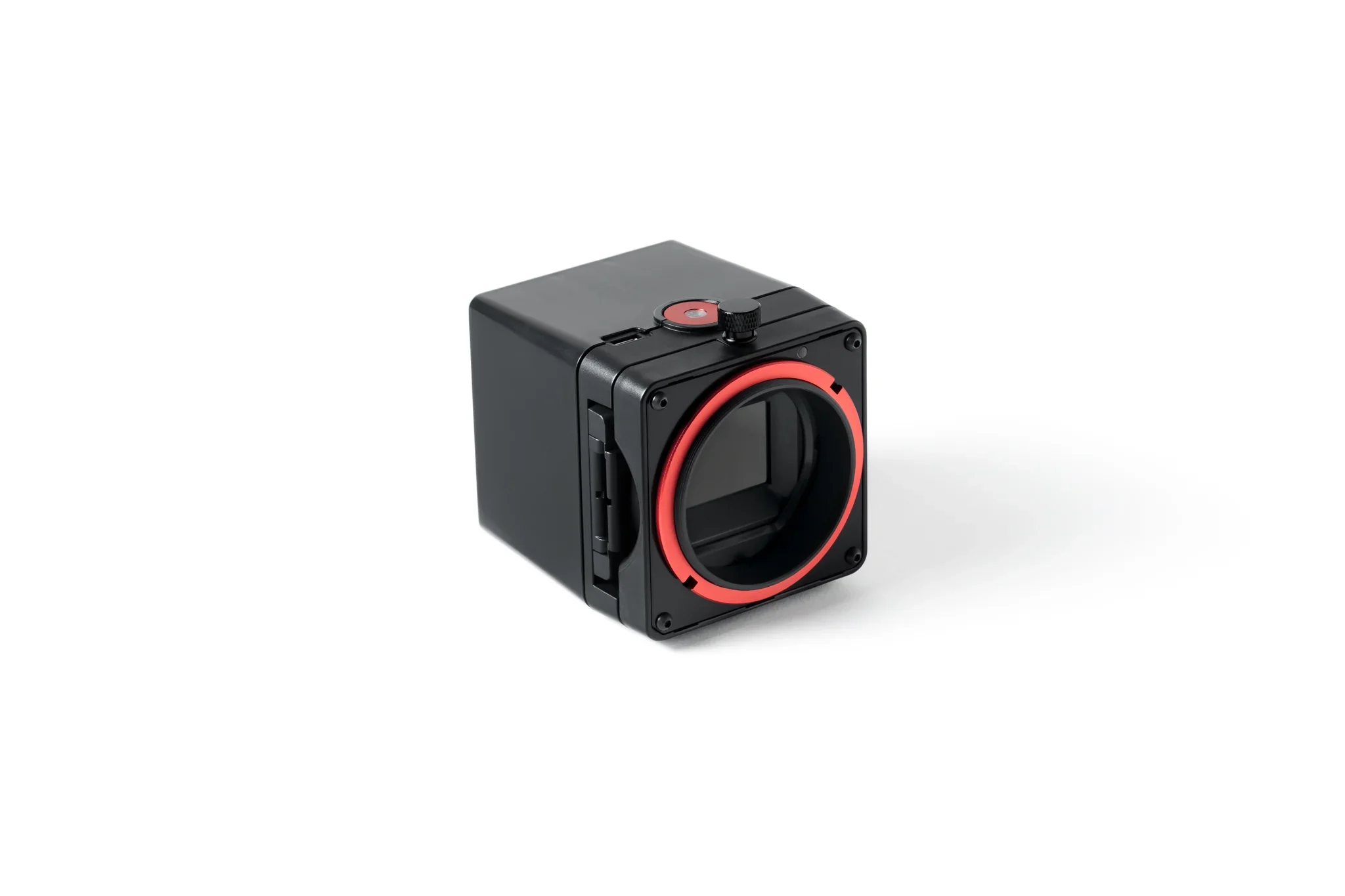 VALOI easy35 v2 Upgrade Kit in Vorderansicht mit Adapterring und Gehäuse für die Filmdigitalisierung.