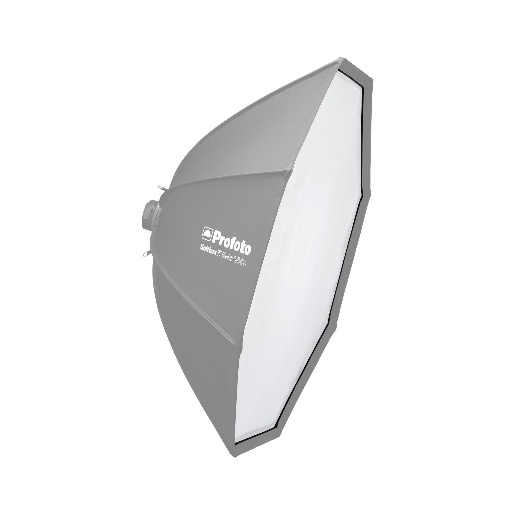 Profoto Softbox Octa White in schräger Frontansicht mit montiertem Frontdiffusor für weiche, gleichmäßige Lichtverteilung.