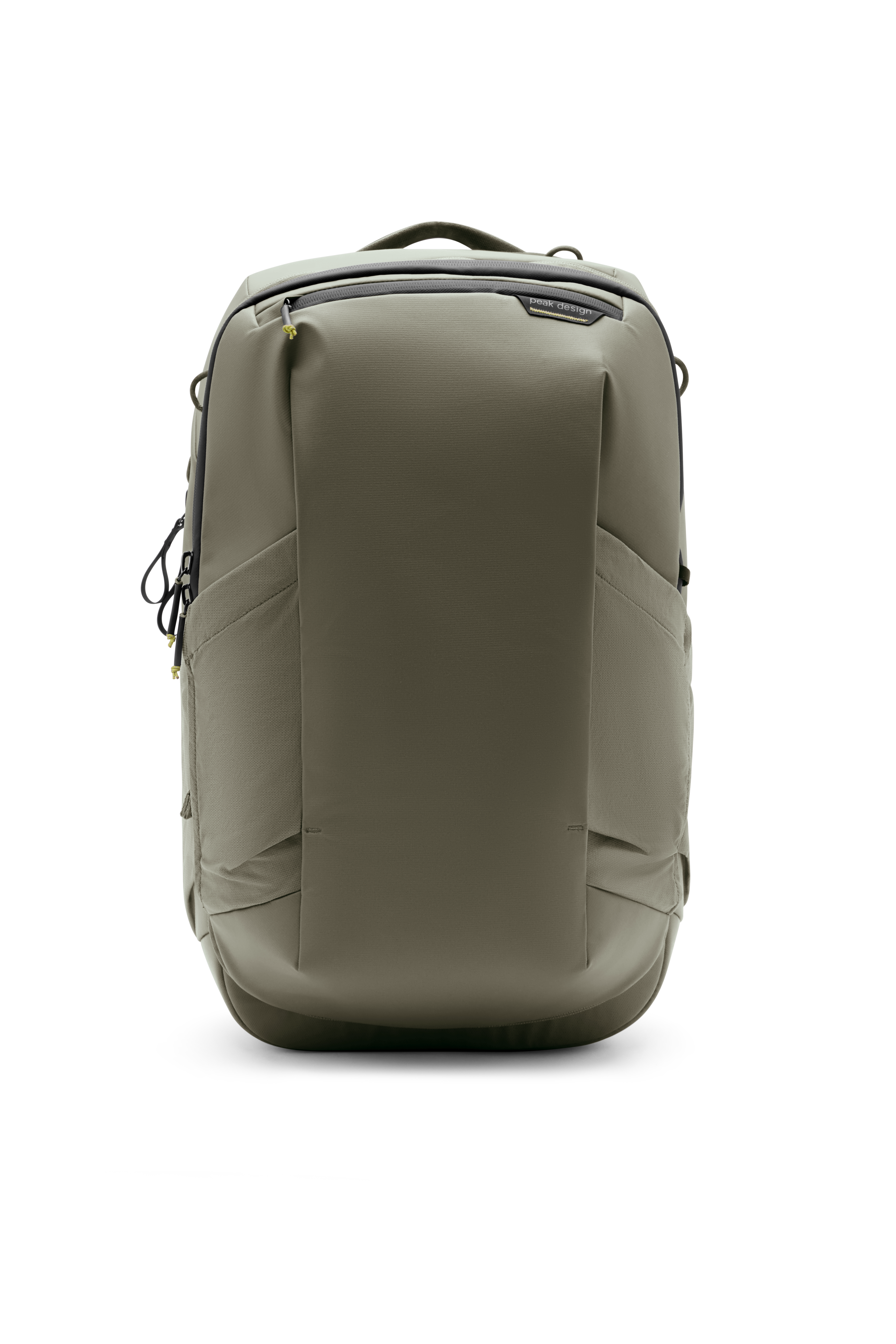 Peak Design Travel Backpack 20L in Stone, Vorderansicht des kompakten Reiserucksacks mit Tragegriff