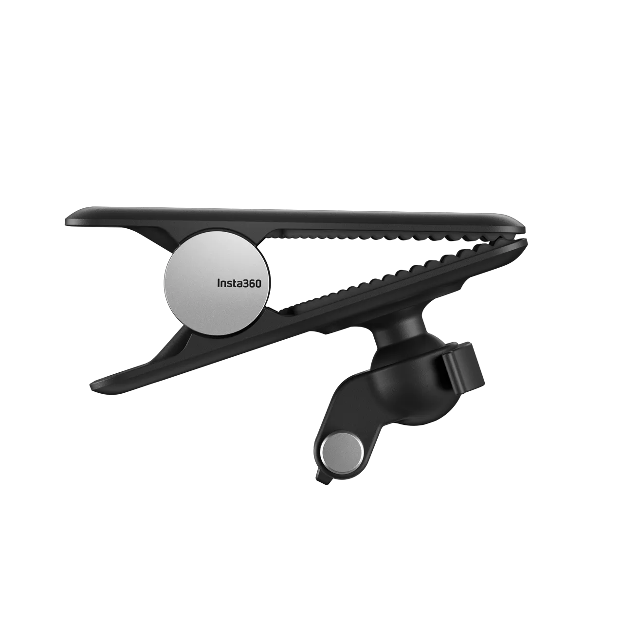 Insta360 Flexi-Clip – linke Seitenansicht der flexiblen Klemme mit Kugelgelenk und strukturierter Klemmfläche
