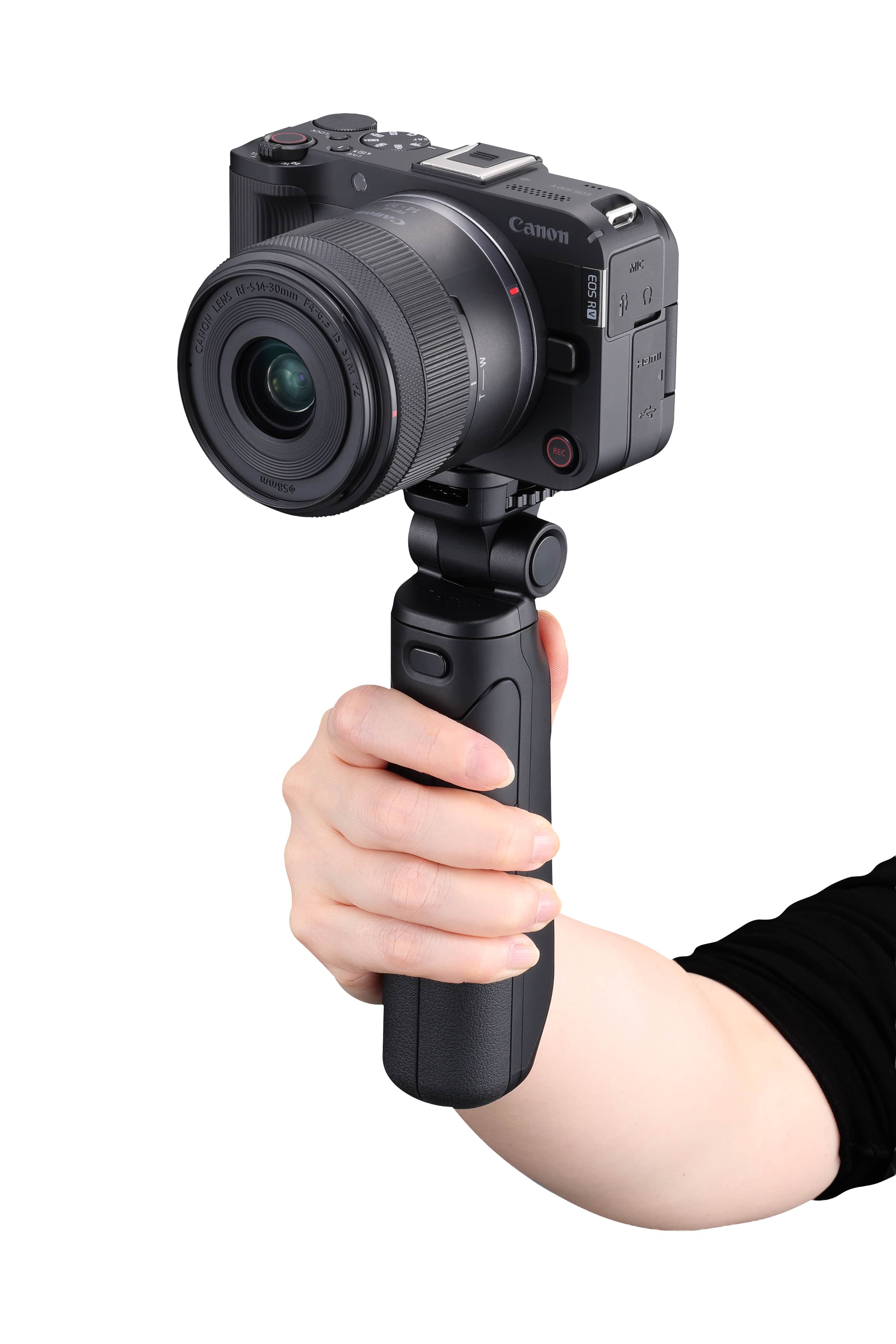 Canon HG-200TBR Griffstativ mit montierter Kamera bei der Nutzung in der Hand gehalten