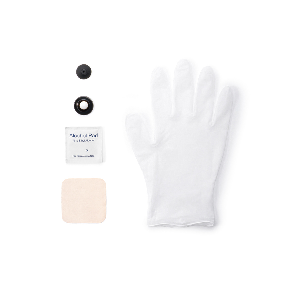 DJI Avata 360 Ersatzlinse – Draufsicht auf Linse und Zubehör wie Reinigungstuch und Handschuh