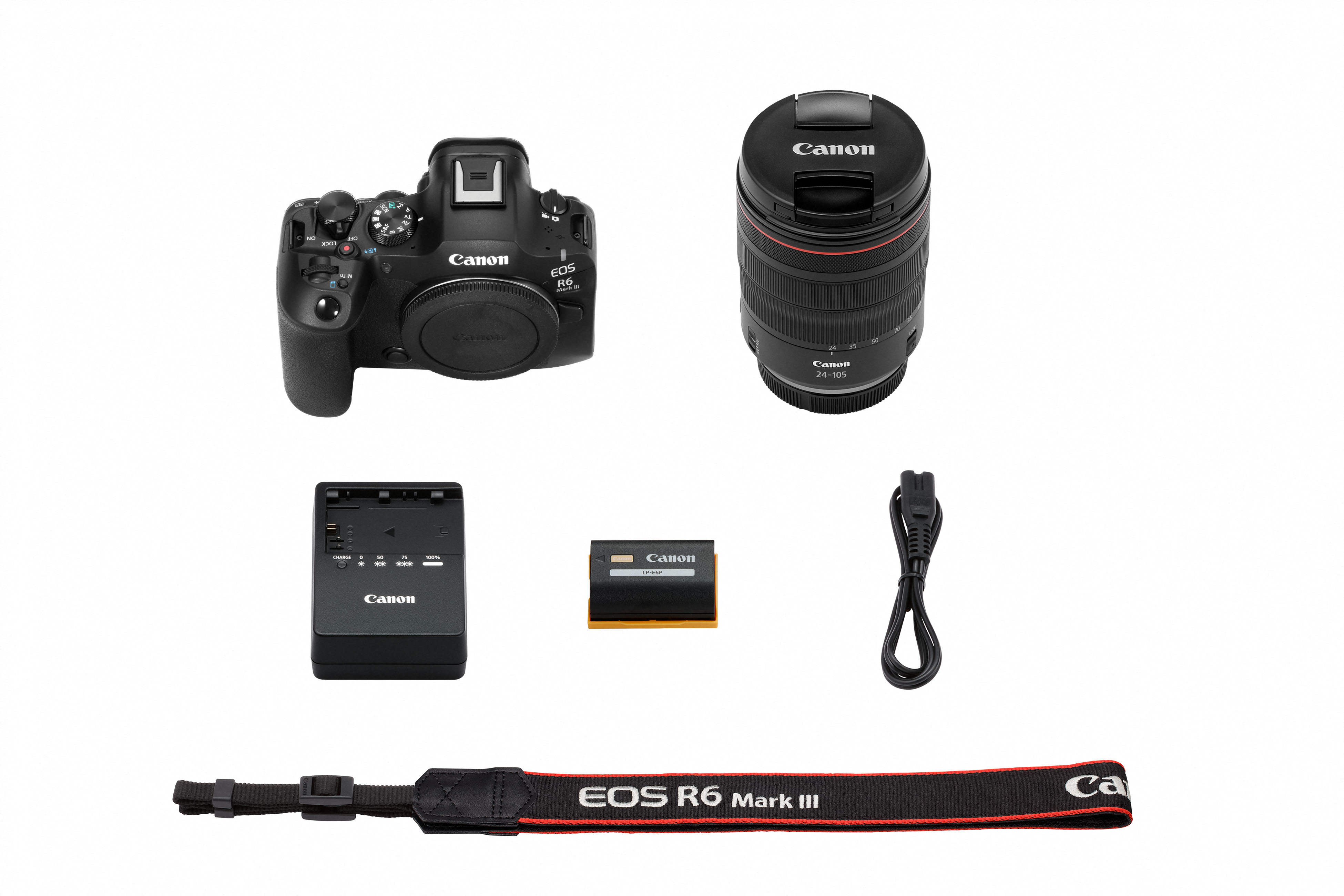 EOS R6 Mark III + RF 24-105mm F4 L IS USM Canon EOS R6 Mark III mit RF 24-105mm F4 L IS USM – Lieferumfang und enthaltenes Zubehör