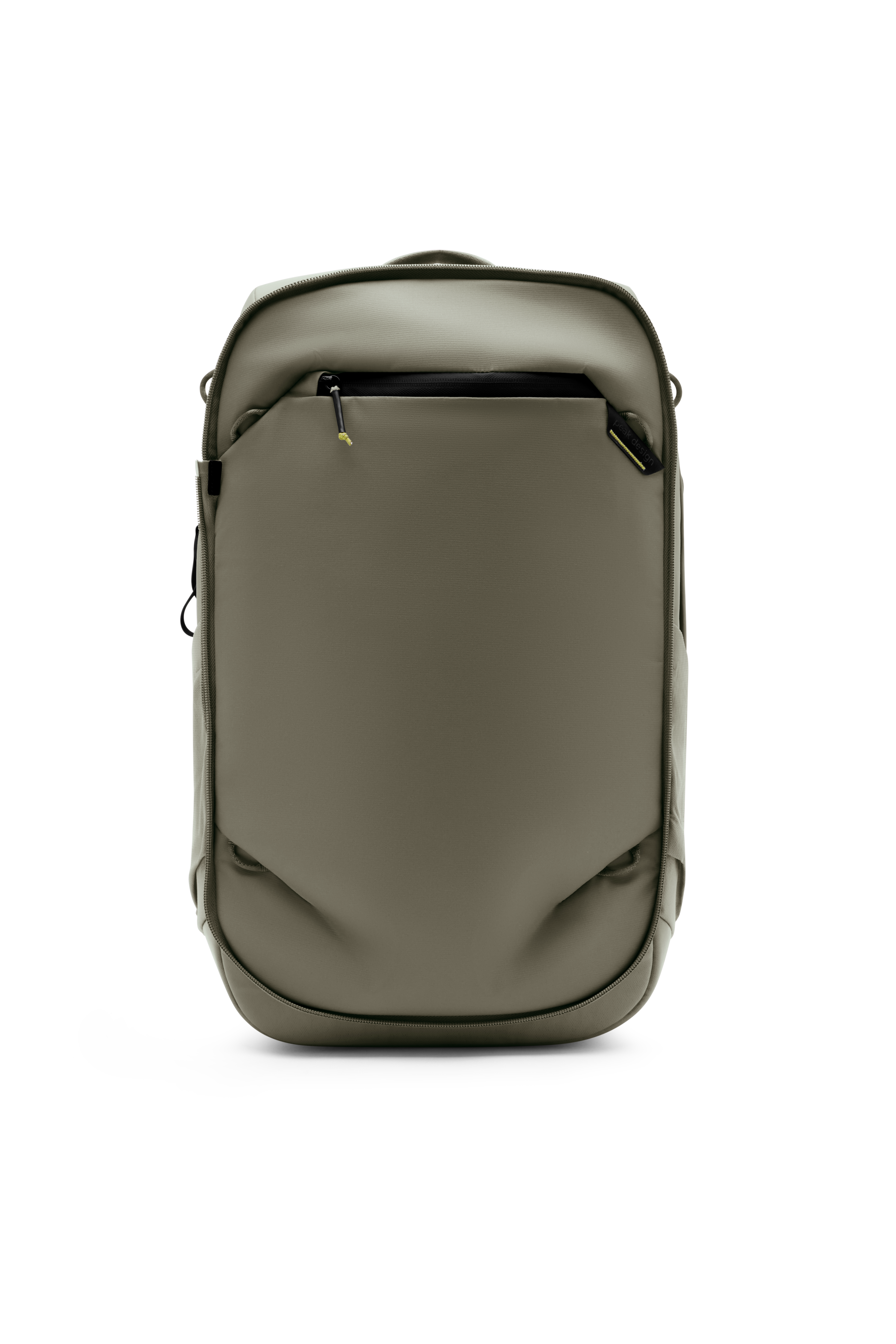 Peak Design Travel Backpack 20L in Stone, Vorderansicht des kompakten Reiserucksacks mit Tragegriff
