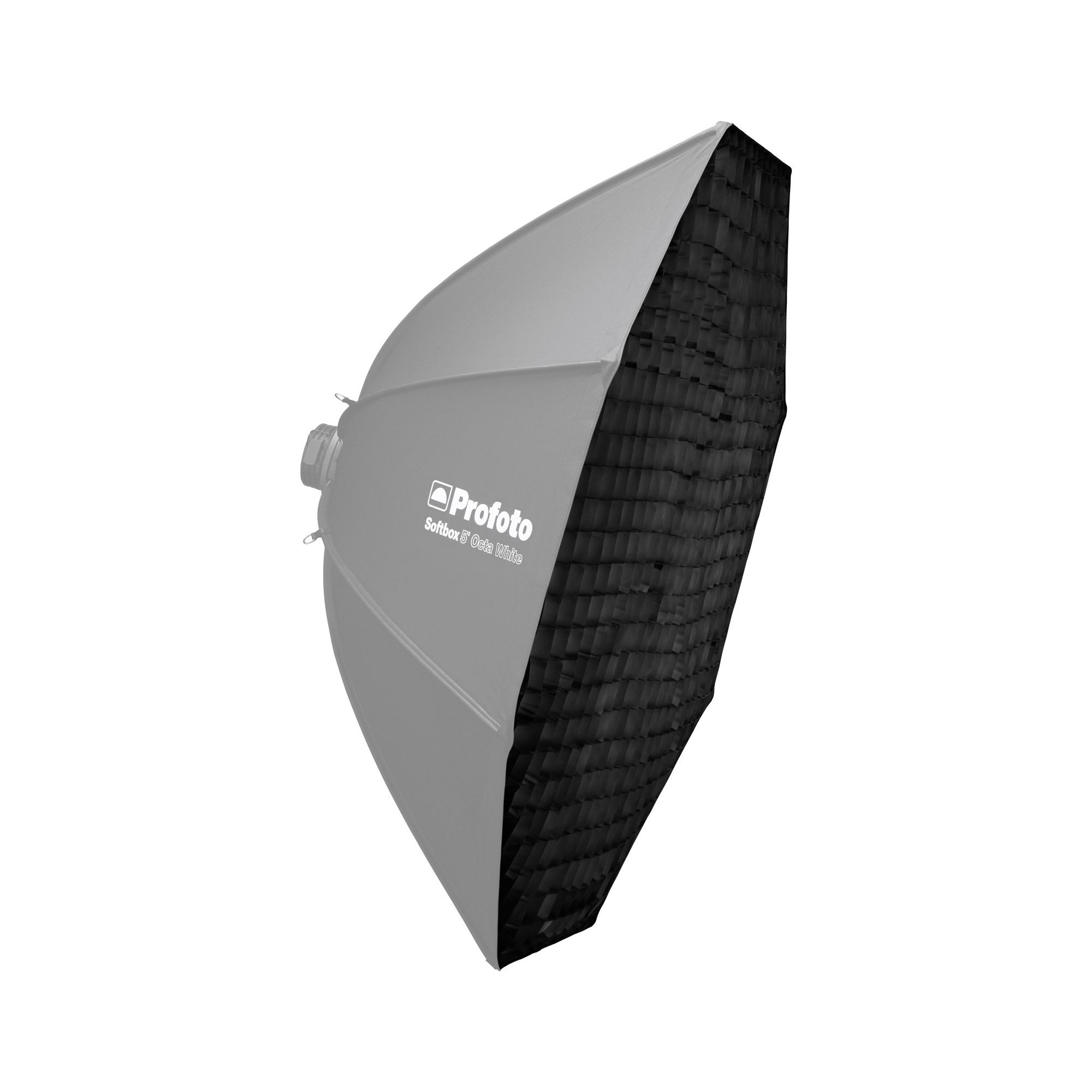Profoto Softgrid 5' Octa in schräger Frontansicht mit montiertem Wabengitter zur gezielten Lichtführung und Reduzierung von Streulicht.