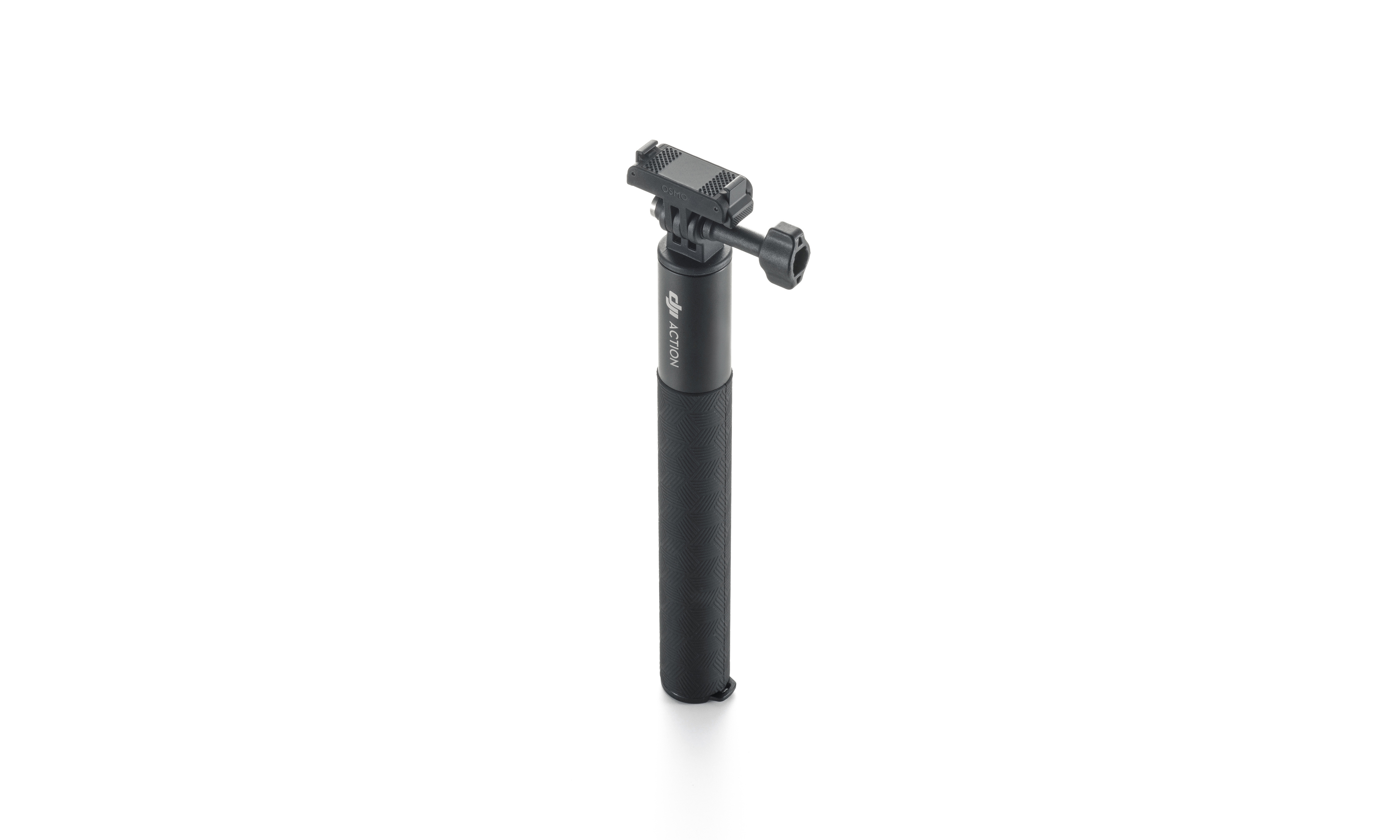 Osmo 1.5m Extension Rod Kit (Dual-Direction Quick-Release) DJI Osmo Action 6 Verlängerungsstab – schräge Ansicht mit montierbarem Kamerahalter und griffiger Struktur