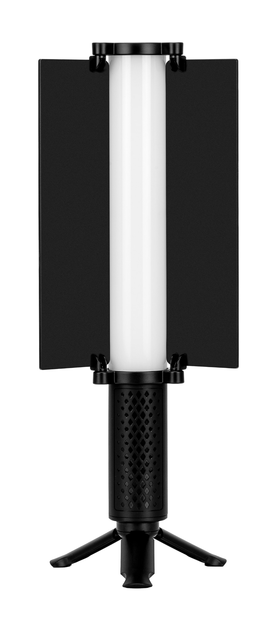 Newell Kathi III RGB LED-Leuchte mit Lichtklappen in gerader Vorderansicht auf Standfuß