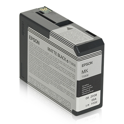 T5808-MB Tinte 80ml (schwarz-matt) Epson T5808 Mattschwarze Tintenpatrone ANsicht von Schräg vorne links