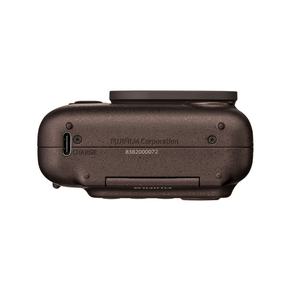 Fujifilm Instax Mini LiPlay Deep Bronze – Unterseite mit Ladeanschluss und Gehäusedetails
