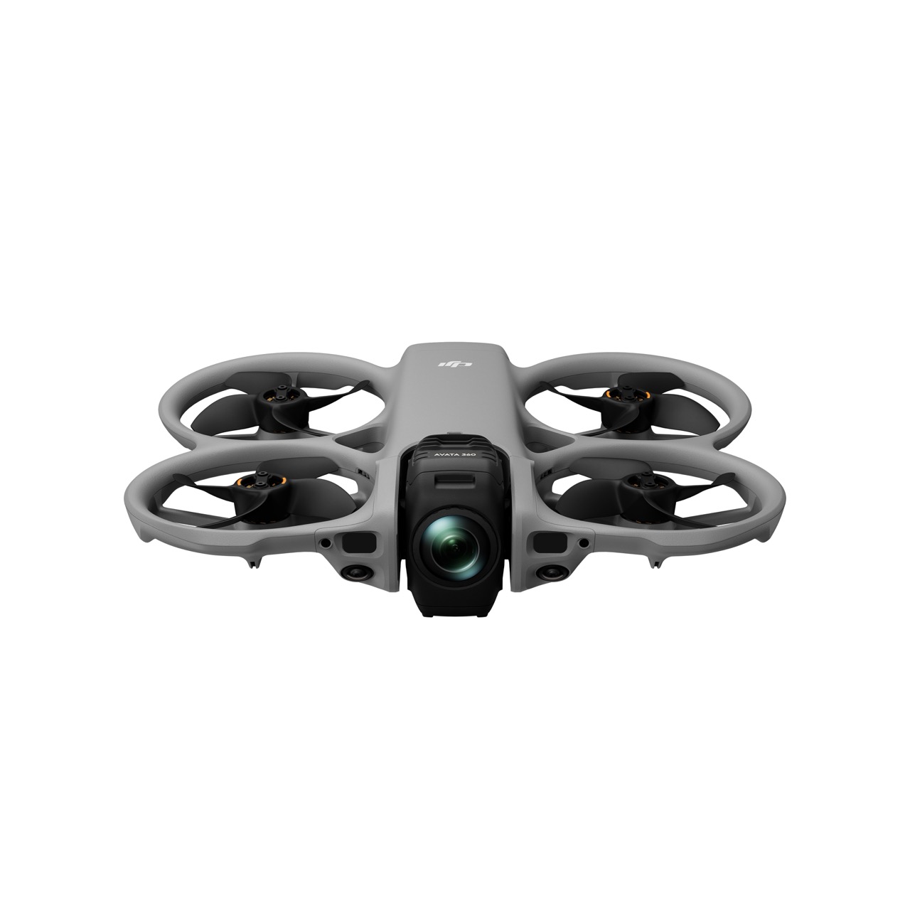 DJI Avata 360 – Frontansicht mit Kamera, Sensoren und Propellerschutzrahmen