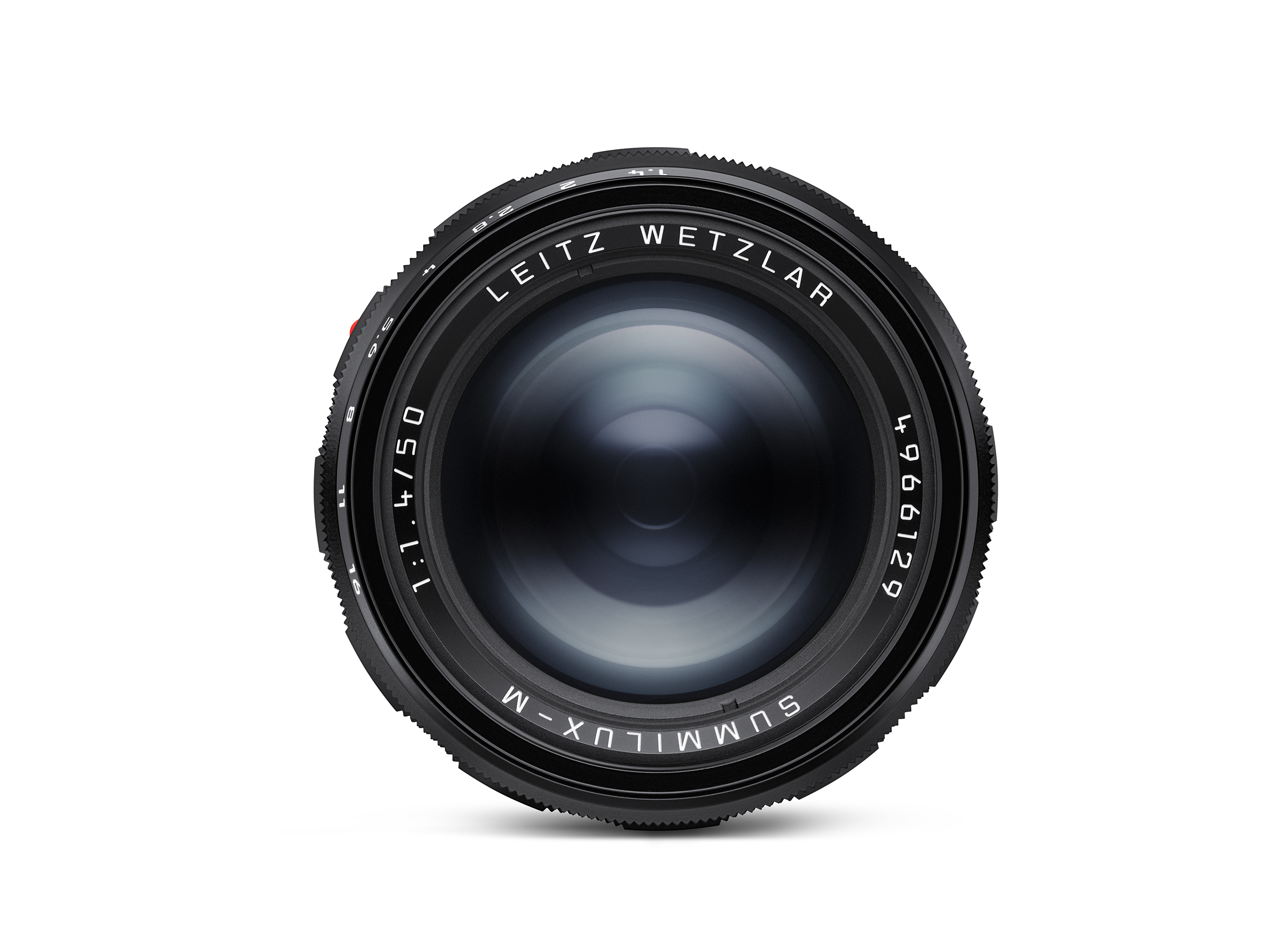Summilux-M 50mm F1.4 (Glossy Black) – Leica M-Mount Leica Summilux-M 50 mm F1.4 in glänzendem Schwarz – Frontansicht des lichtstarken Objektivs mit sichtbarer Frontlinse