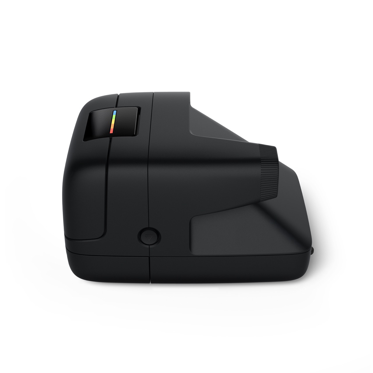 Polaroid Flip Sofortbildkamera in Schwarz – linke Seitenansicht mit Sucher und charakteristischer Gehäuseform