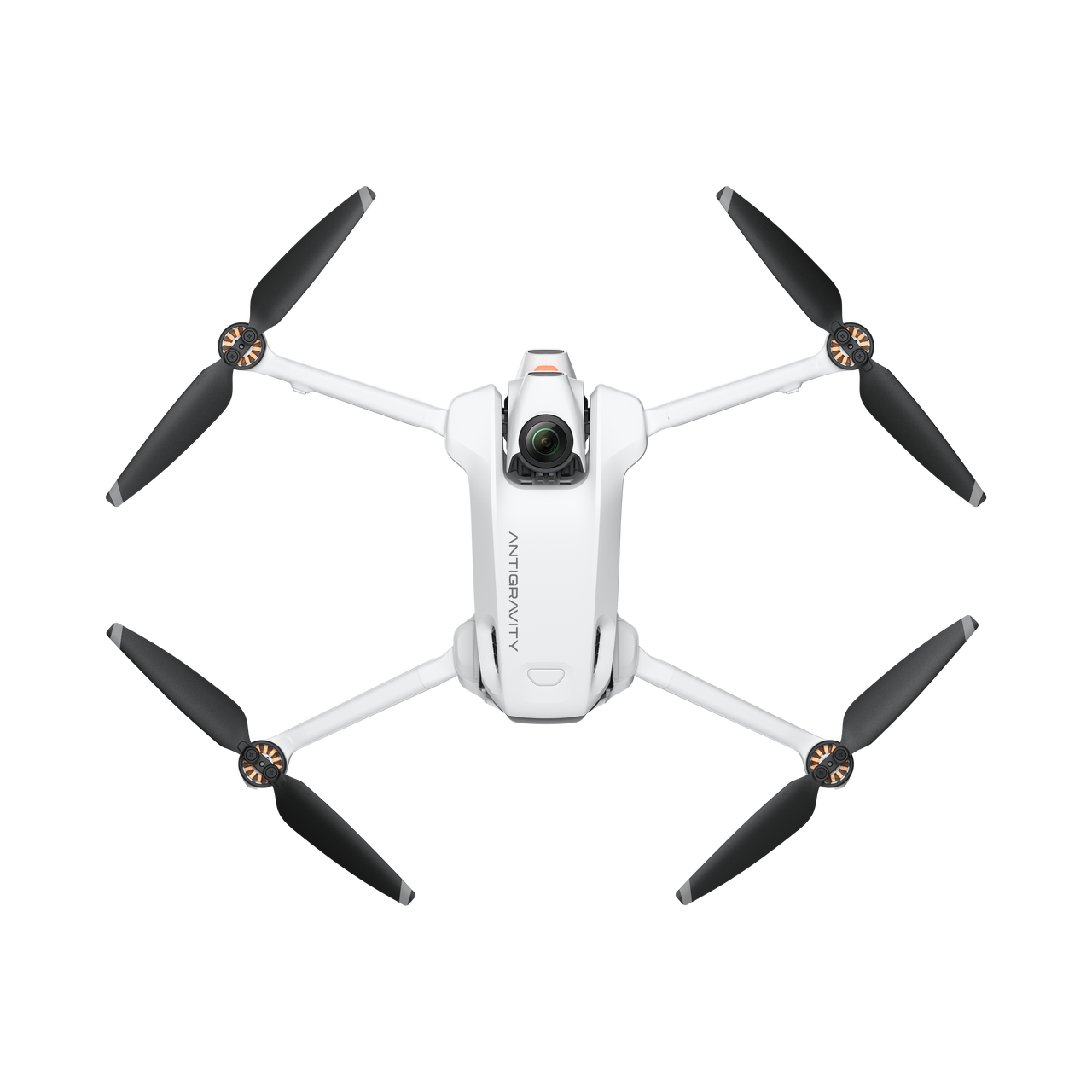 Antigravity A1 Drohne aus der Draufsicht mit zentraler Kamera und symmetrischer Rotoranordnung
