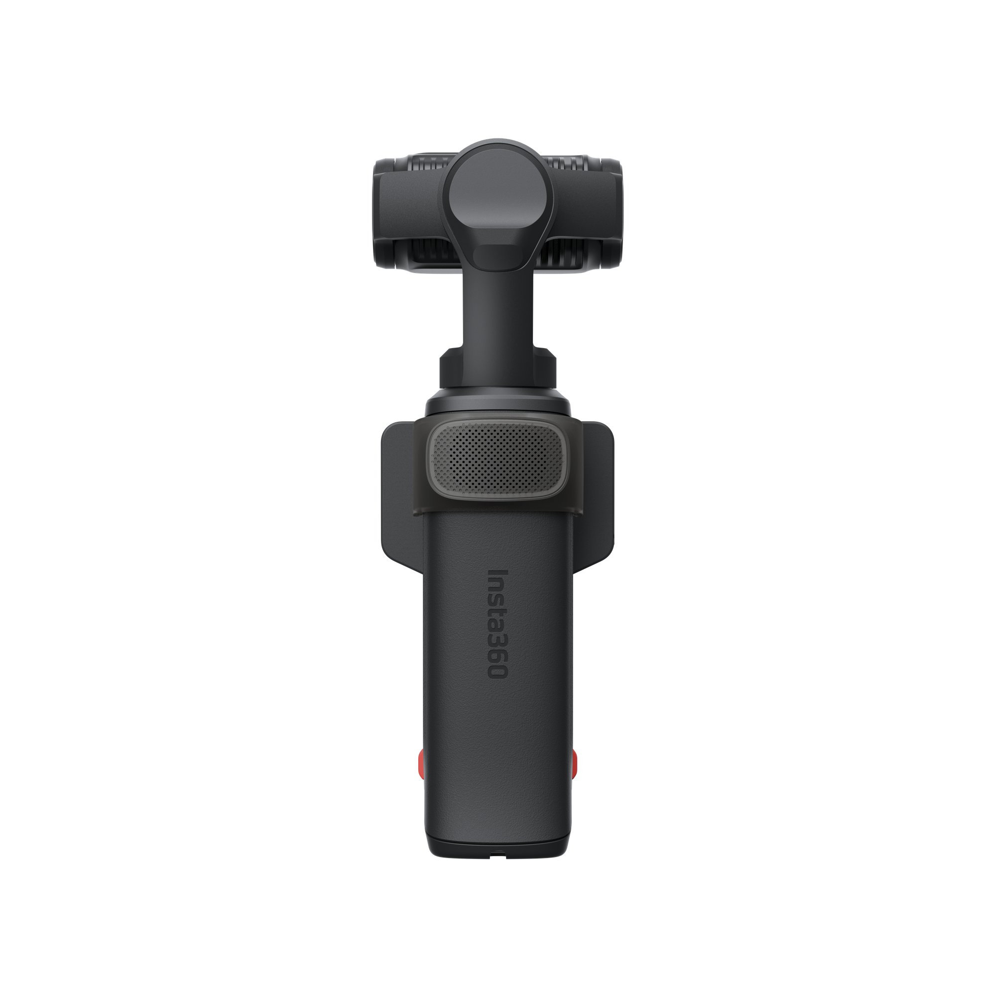 Insta360 Luna Ultra in Schwarz – Rückseite des Handgriffs mit integriertem Lautsprecher und Bedienelementen