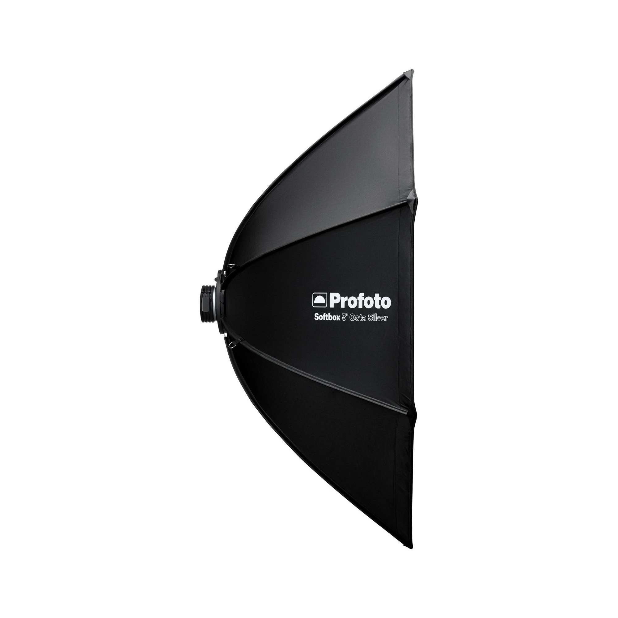 Profoto Softbox 5' Octa Silver in Seitenansicht mit tiefem Lichtformer und Speedring.