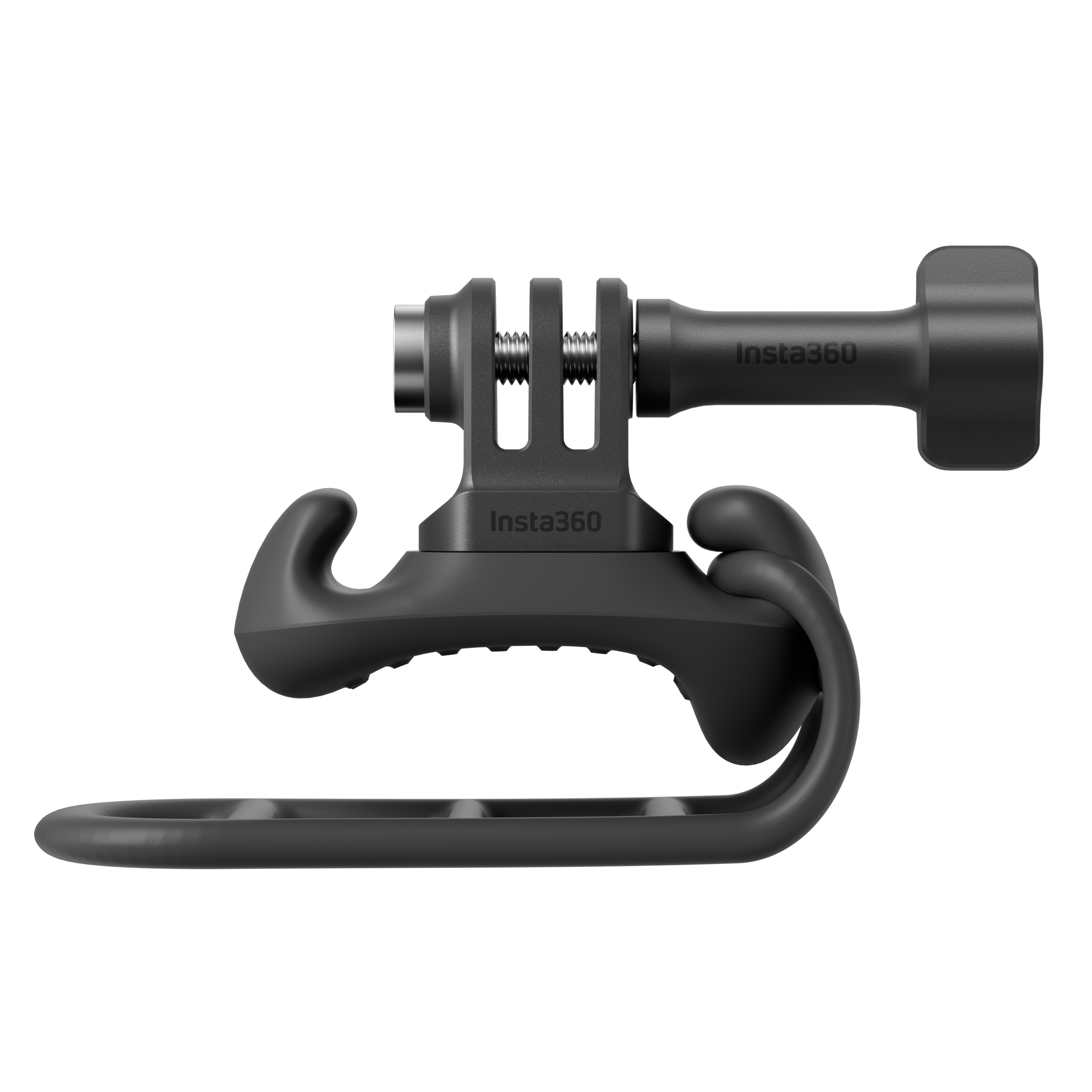 Insta360 Ultra Flexi-Riemen-Halterung in Seitenansicht mit flexiblem Riemen und Befestigungsschraube