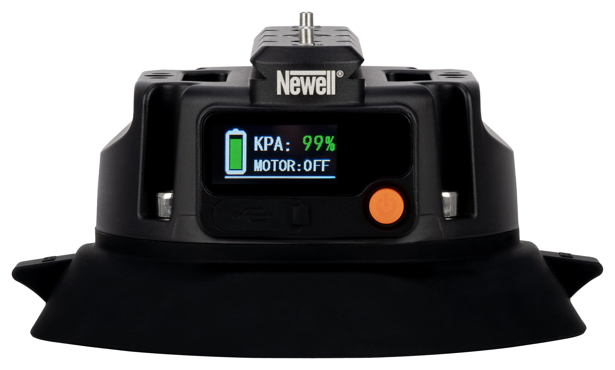 Detailansicht der Newell elektrischen Saugnapfhalterung mit Display und Bedientaste