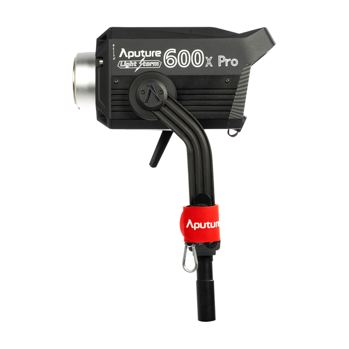 Aputure Light Storm 600x Pro Kit – Seitenansicht der LED-Leuchte mit Haltebügel und Bowens-Anschluss für Lichtformer