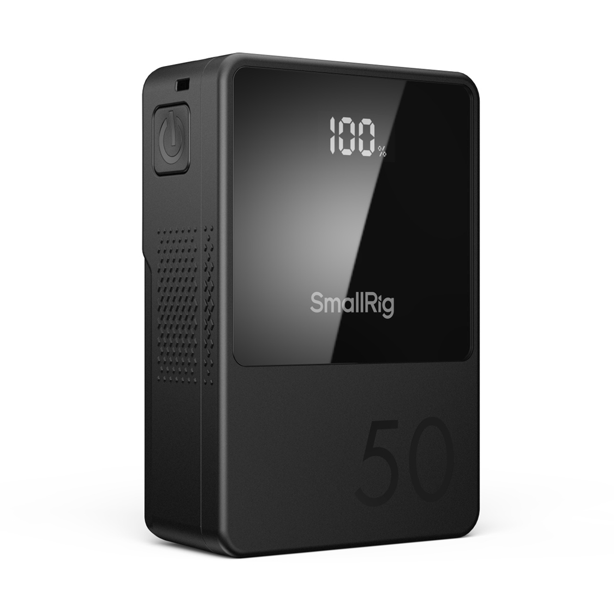 SmallRig 3579 VB50 Mini V-Mount Akku – Vorderansicht mit Display zur Anzeige des aktuellen Ladestatus