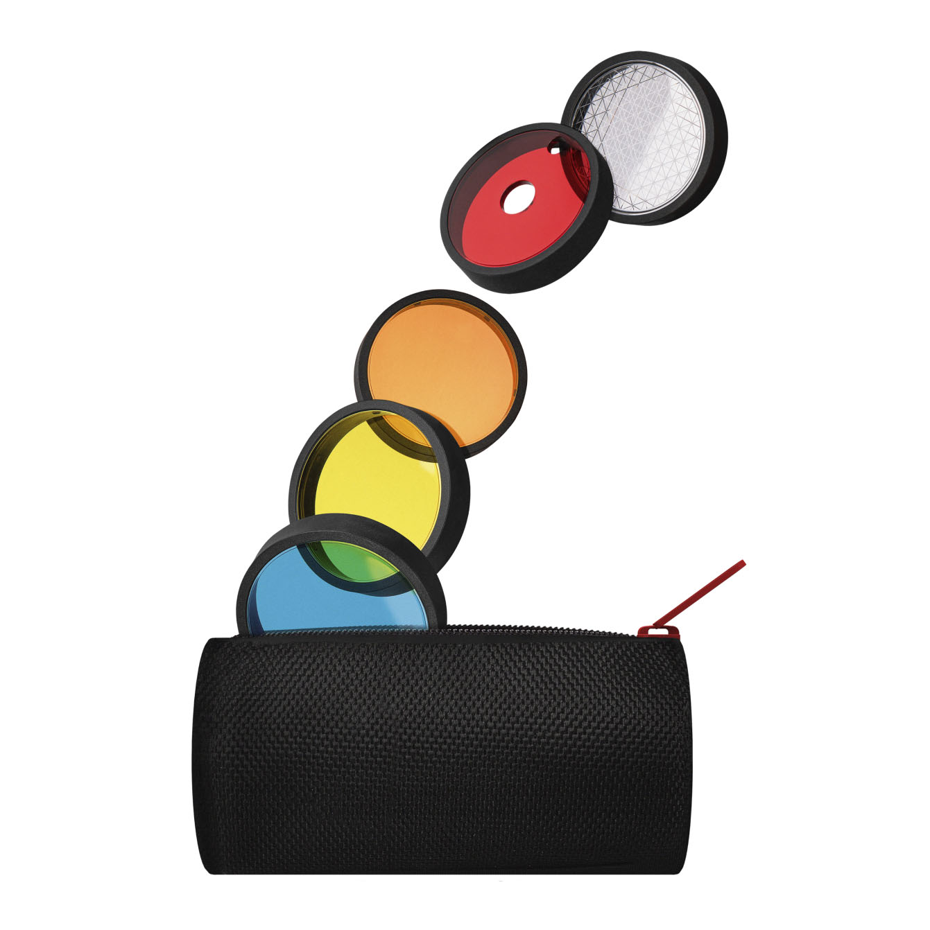 Polaroid Filterset für Now Generation 3 – Filter teilweise in Transporttasche eingelegt mit sichtbaren Farbgläsern