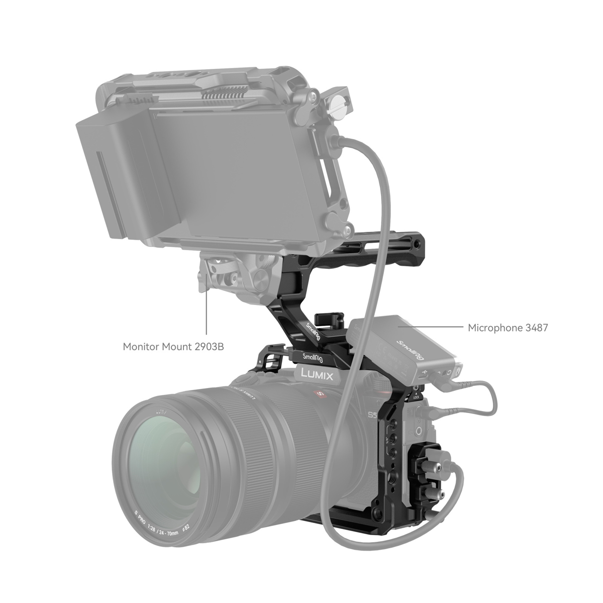 SmallRig Cage Kit für Panasonic Lumix G9 II / S5 II / S5 IIX – montiert an Kamera mit Monitorhalterung und Mikrofon