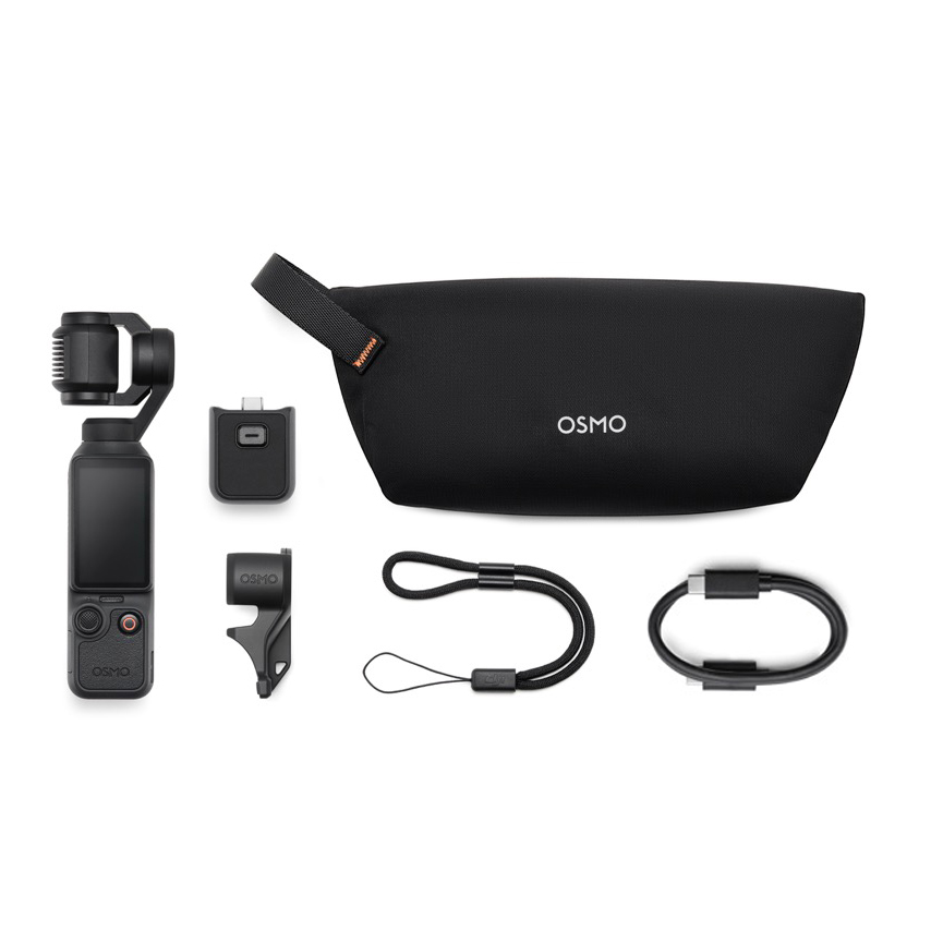 DJI Osmo Pocket 4 Standard Combo – Lieferumfang mit Kamera, Schutzhülle, Adapter, Handschlaufe und Zubehörteilen