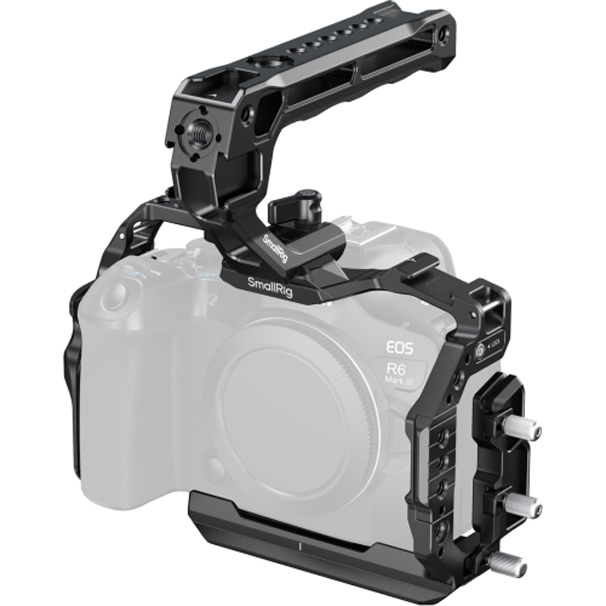 SmallRig 5955 Cage Kit für Canon EOS R6 Mark II/III in schräger Ansicht mit Top-Handle